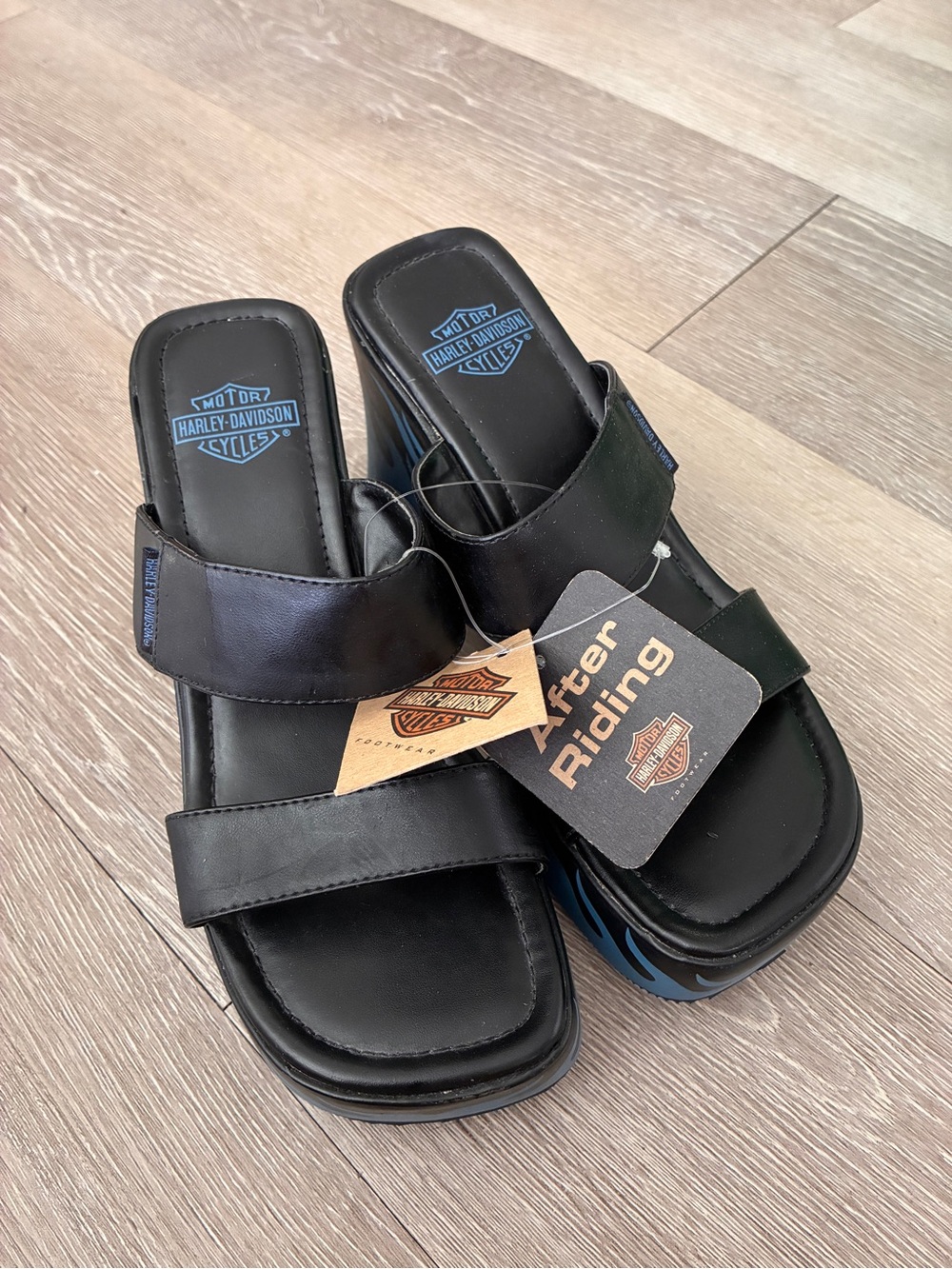 Harley Davidson vintage rare blue flame wedges rockabilly punk sandals NWT - Picture 2 of 7